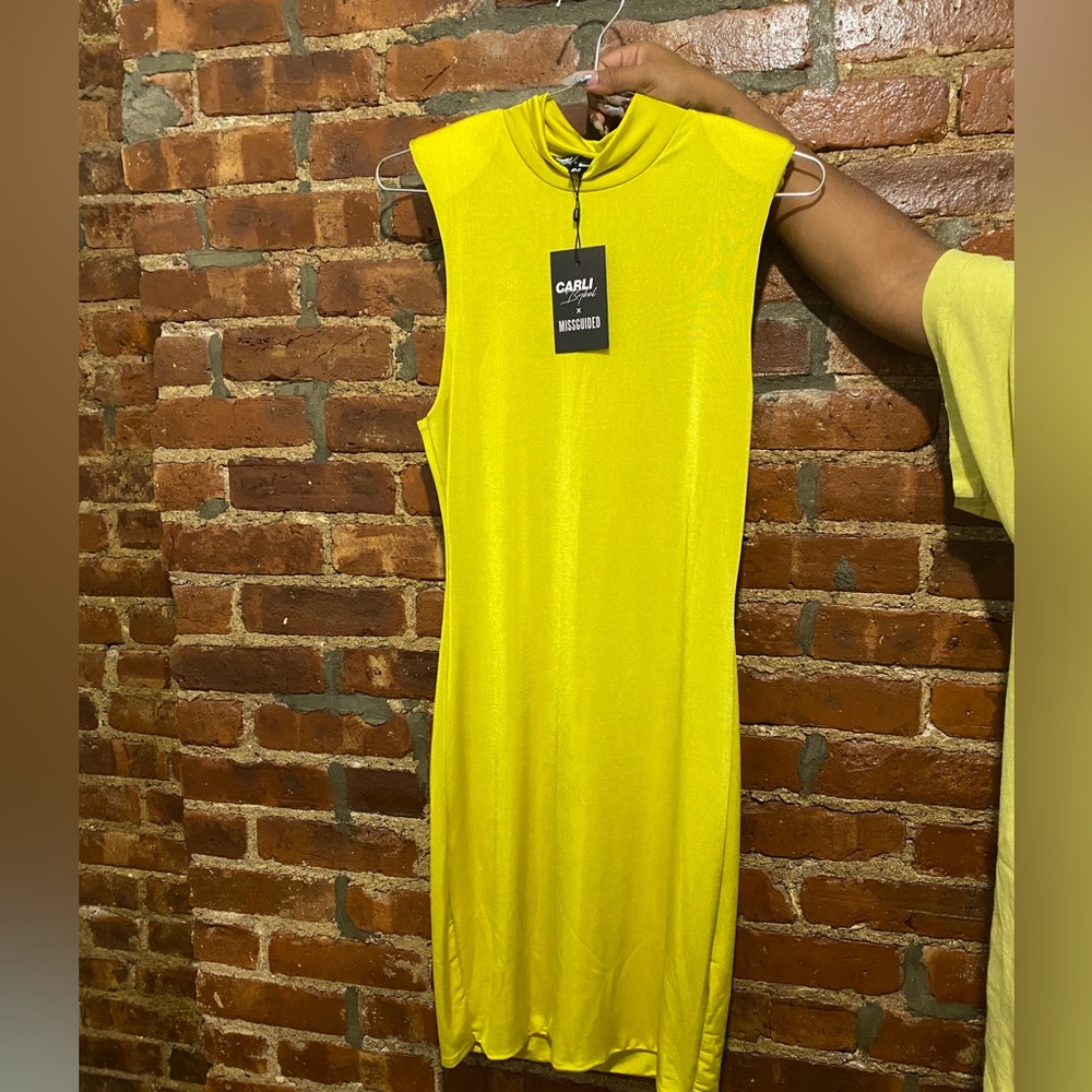 PLT x Carli Bybel sleeveless padded dress in chartreuse